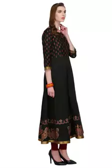 Black Hand Block Print Kurta Set