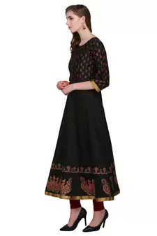 Black Hand Block Print Kurta Set
