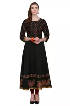 Black Hand Block Print Kurta Set