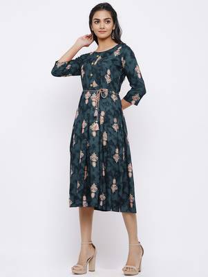 Women's Rayon Printed A-Line Short Dress (Grey) 3