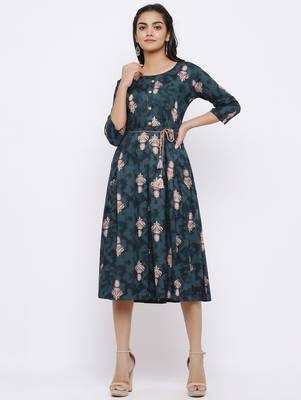 Women's Rayon Printed A-Line Short Dress (Grey) 4