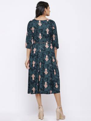 Women's Rayon Printed A-Line Short Dress (Grey) 5