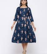 Women's Rayon Printed A-Line Short Dress (Grey)