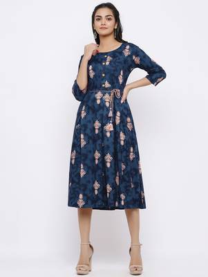 Women's Rayon Printed A-Line Short Dress (Grey) 4
