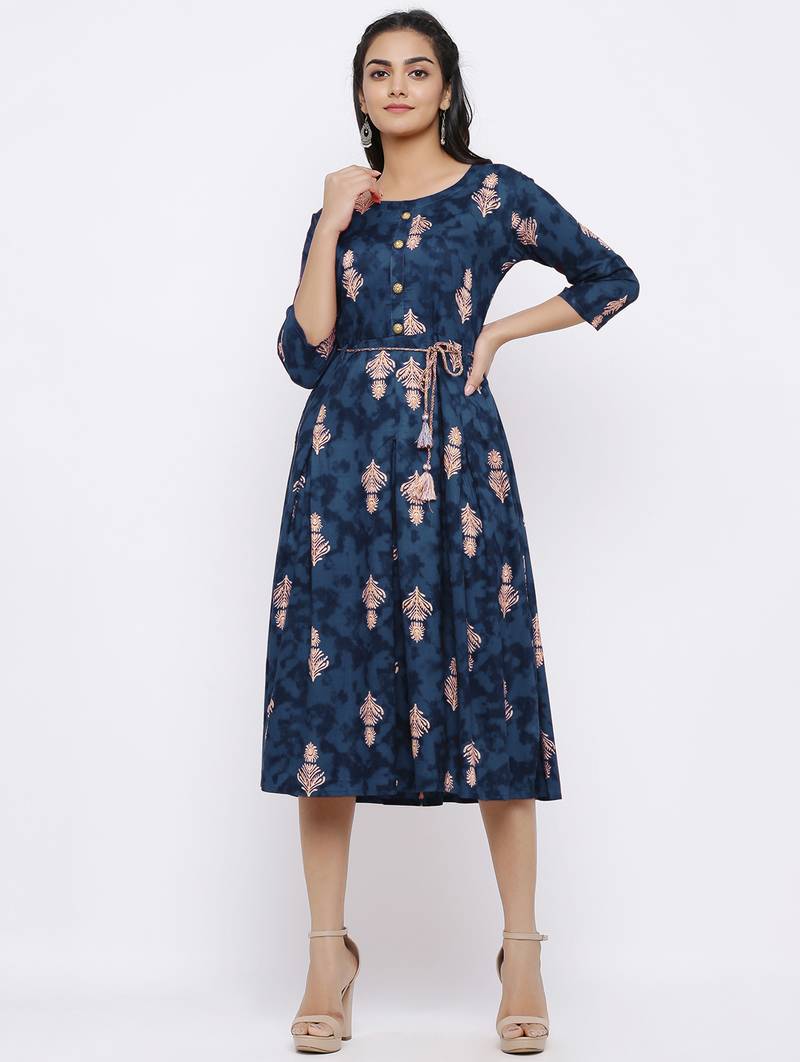 Women's Rayon Printed A-Line Short Dress (Grey)