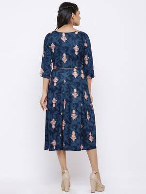Women's Rayon Printed A-Line Short Dress (Grey) 5