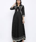 Women's Rayon Printed Flared Gown (Black)