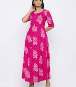 Women's Rayon Printed Flared Gown (Pink)