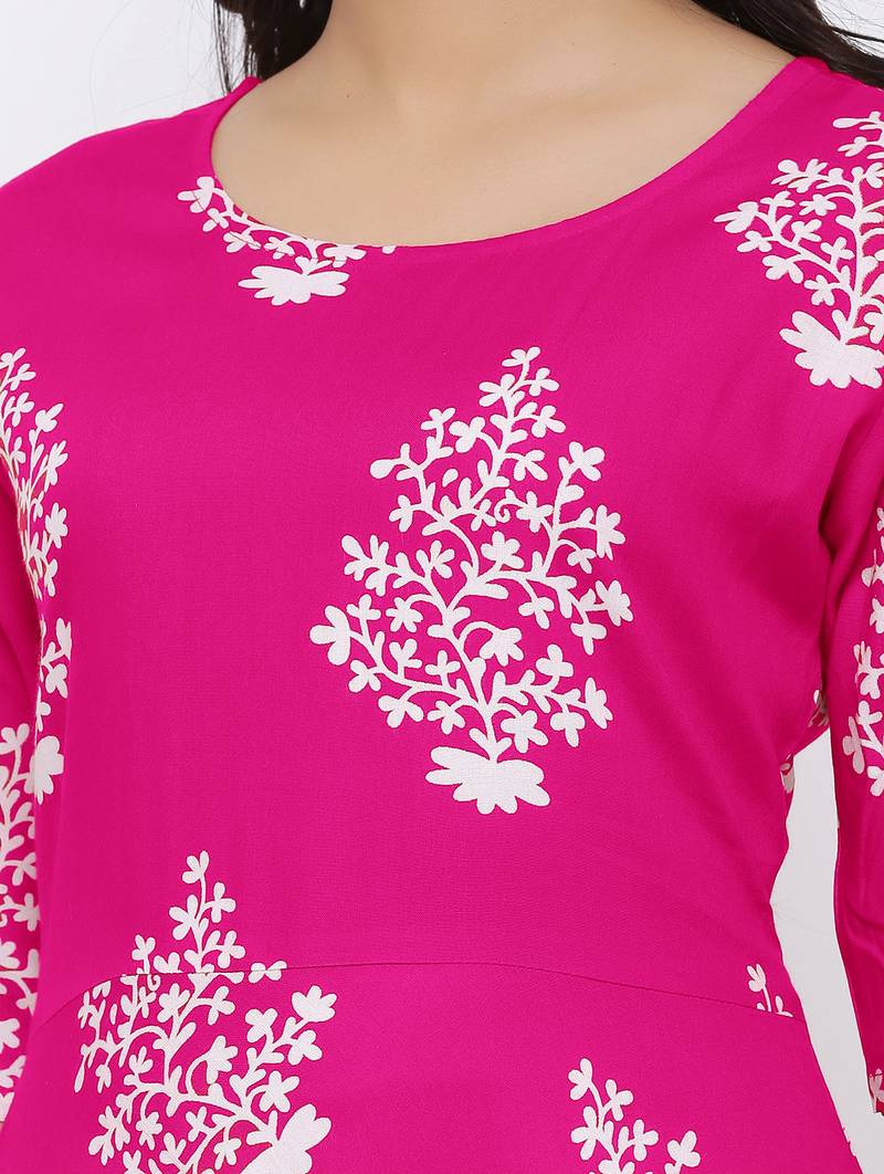 Women's Rayon Printed Flared Gown (Pink)