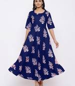Women's Rayon Printed Flared Gown (Blue)