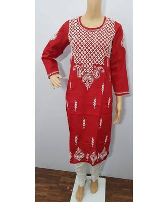 Handmade Lucknowi Chikan Jaal Cotton Kurti 1