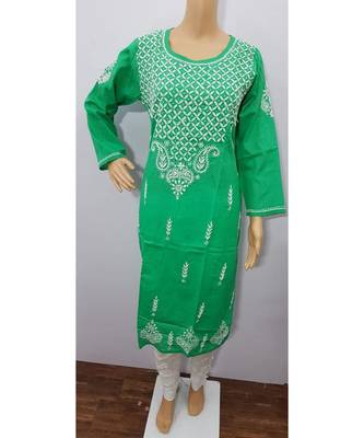Handmade Lucknowi Chikan Jaal Cotton Kurti 1