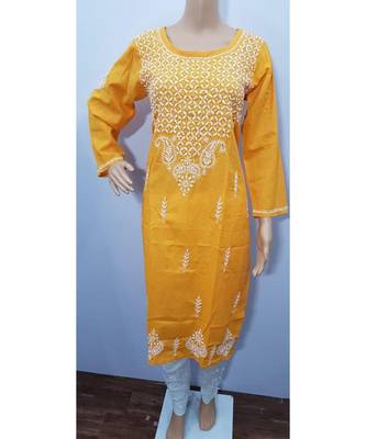 Handmade Lucknowi Chikan Jaal Cotton Kurti 1