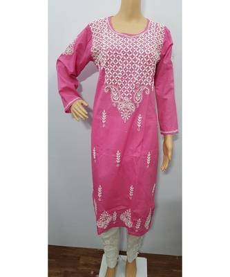 Handmade Lucknowi Chikan Jaal Cotton Kurti 1