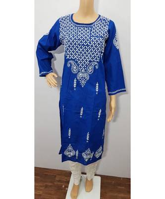 Handmade Lucknowi Chikan Jaal Cotton Kurti 1