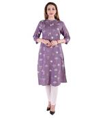 Purple  Foil Printed Cotton Straight Kurti