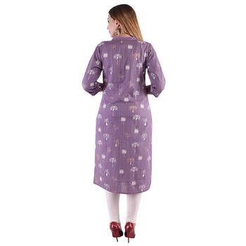 Purple  Foil Printed Cotton Straight Kurti 4