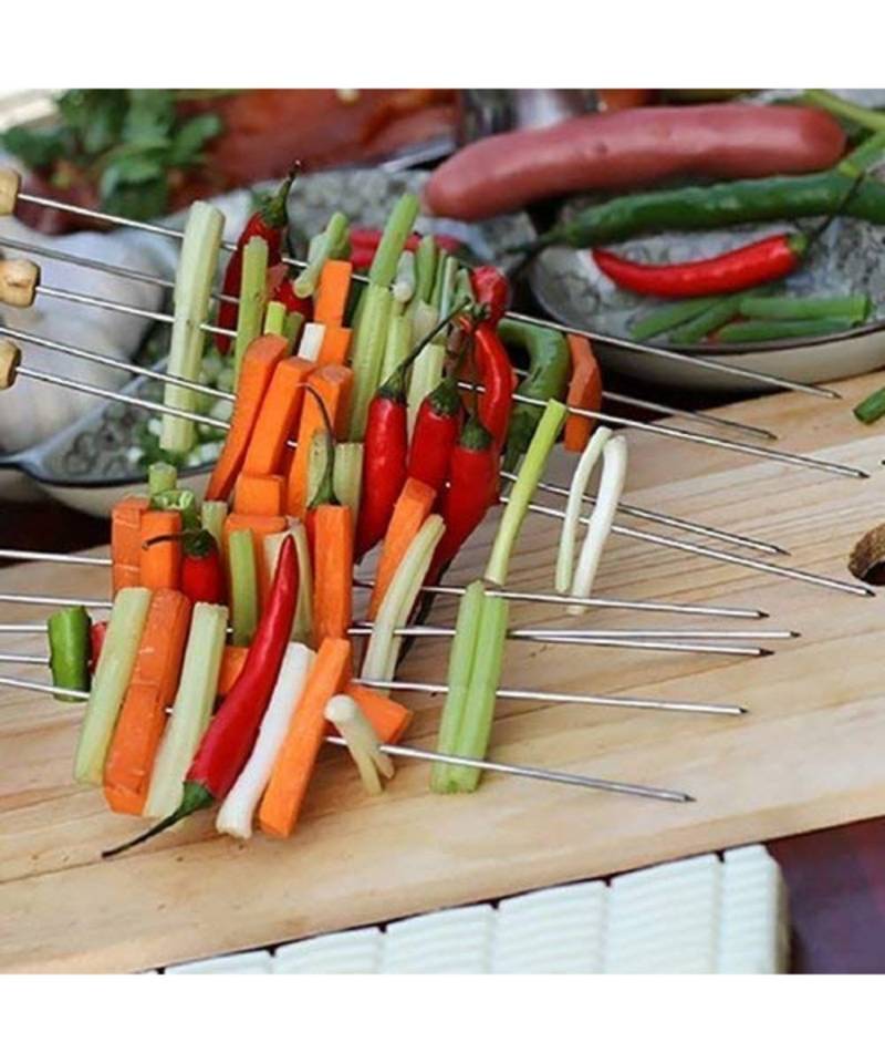 Stainless Steel Barbeque Skewers ,Metal Grilling Skewers Wooden Handle