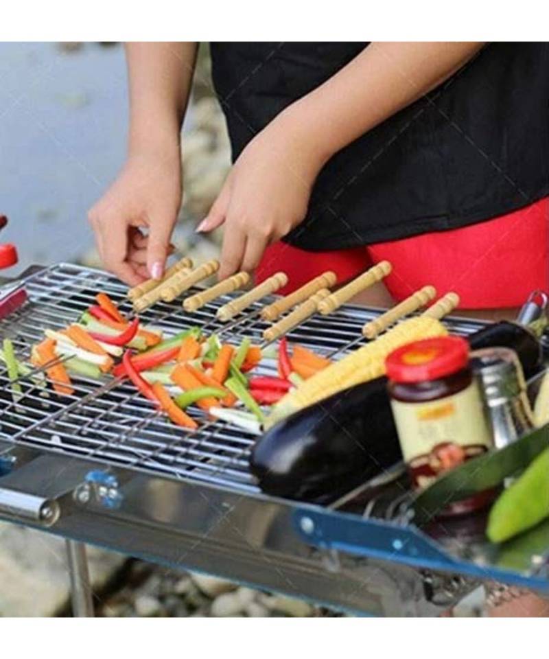 Stainless Steel Barbeque Skewers ,Metal Grilling Skewers Wooden Handle