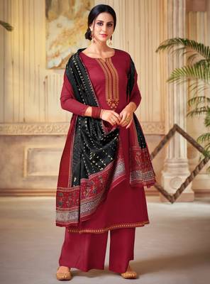 Wine embroidered cotton salwar 1