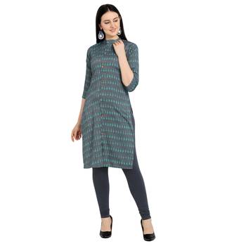 Grey printed viscose kurtas-and-kurtis 5