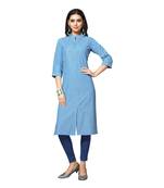 Blue printed cotton kurtas-and-kurtis