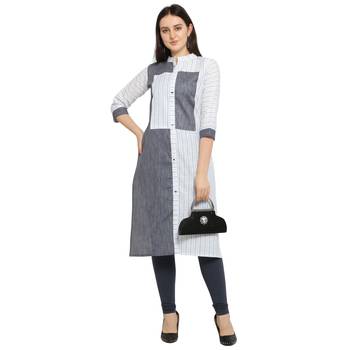 Off white printed cotton kurtas-and-kurtis 4