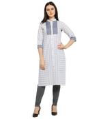 Off white printed cotton kurtas-and-kurtis