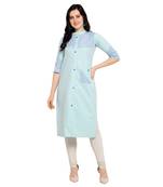 Blue printed rayon kurtas-and-kurtis