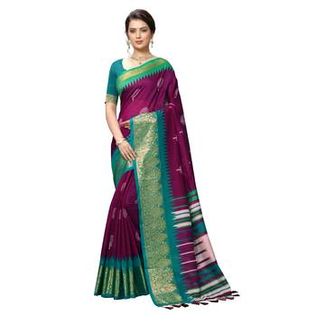 Purple woven cotton saree with blouse 1