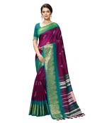 Purple woven cotton saree with blouse