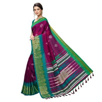 Purple woven cotton saree with blouse 2