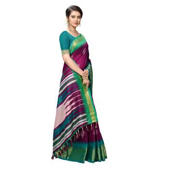 Purple woven cotton saree with blouse 3