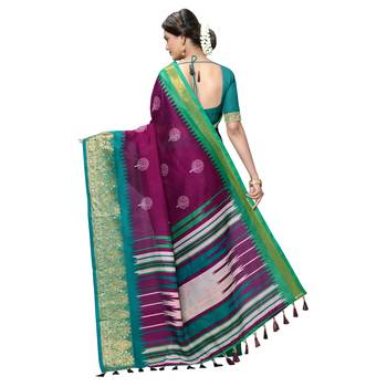 Purple woven cotton saree with blouse 4