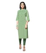 Green printed cotton kurtas-and-kurtis