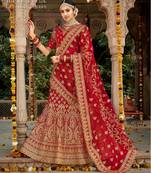 Red embroidered Silk unstitched bridal lehengas