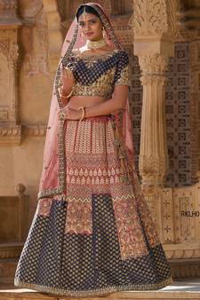 multicolor embroidered Silk unstitched bridal lehengas