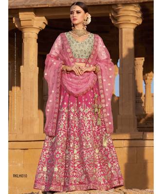 Pink embroidered Silk unstitched bridal lehengas 1