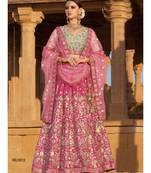 Pink embroidered Silk unstitched bridal lehengas