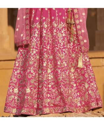 Pink embroidered Silk unstitched bridal lehengas 3