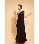 black embroidered crepe party wear gown