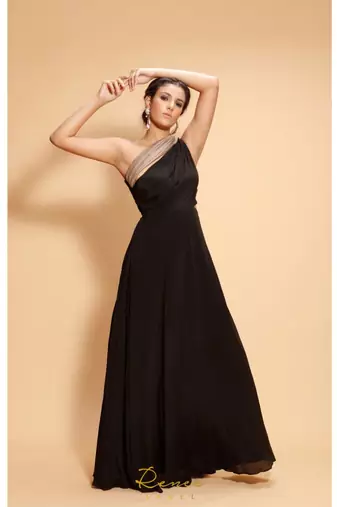 black embroidered crepe party wear gown