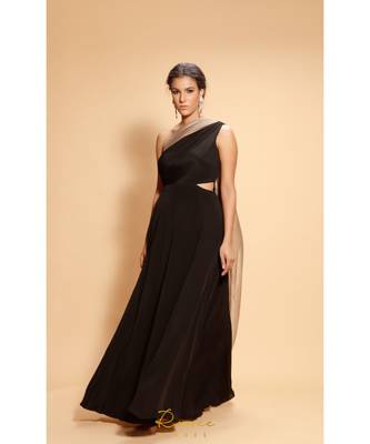 black embroidered crepe party wear gown 3