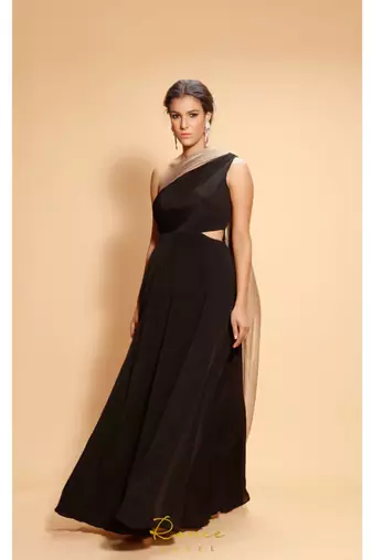 black embroidered crepe party wear gown