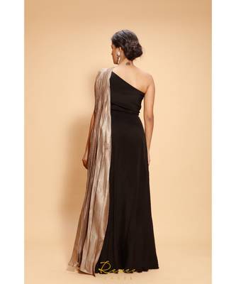 black embroidered crepe party wear gown 4