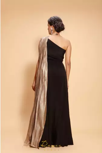 black embroidered crepe party wear gown
