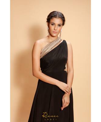 black embroidered crepe party wear gown 5