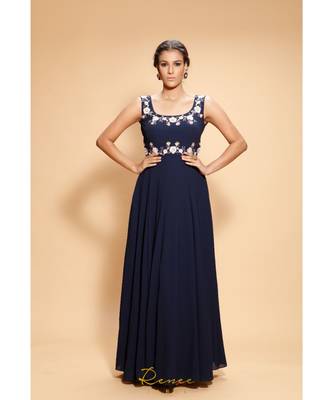blue embroidered georgette long gown 1