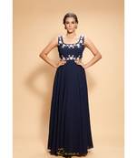 blue embroidered georgette long gown