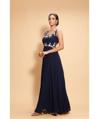 blue embroidered georgette long gown 2